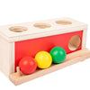 Montessori tárgyállandósági doboz, 3 labdával, golyó csúszdával