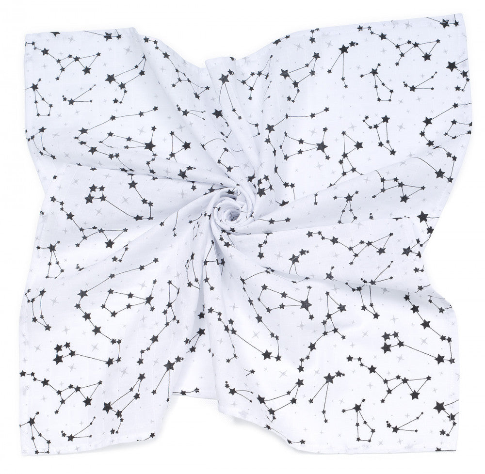 MTT Nagy textil pelenka (120x120) - Fehér alapon fekete csillagképek