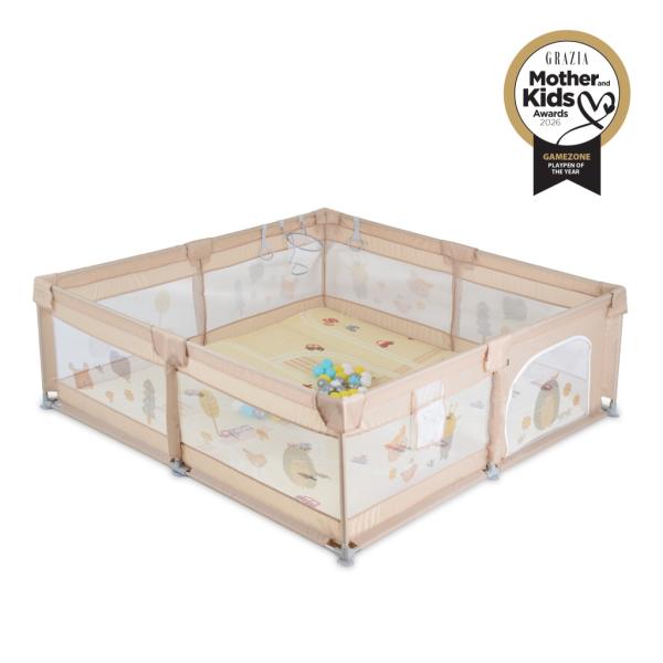 GameZone járóka szőnyeggel és 60 db labdával, 150x200 - világos bézs