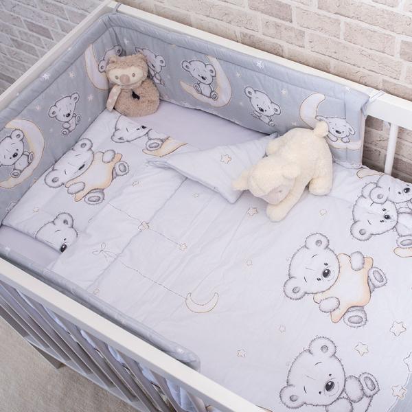 DOMBABY 3 részes ágynemű garnitúra fejvédővel  MACIS SZÜRKE