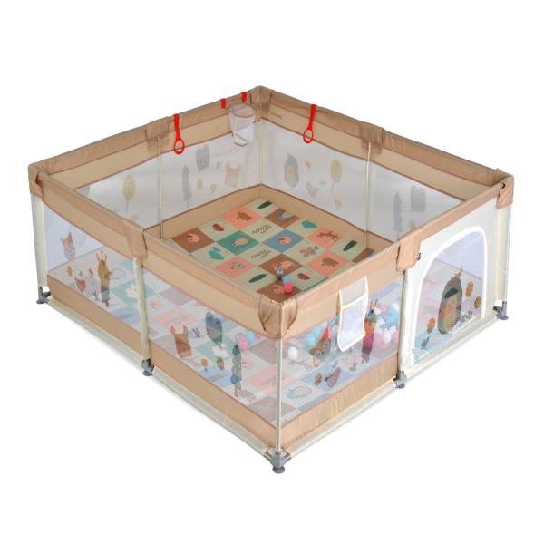 GAMEZONE járóka összecsukható szőnyeggel, 60 labdával 120x120 BÉZS