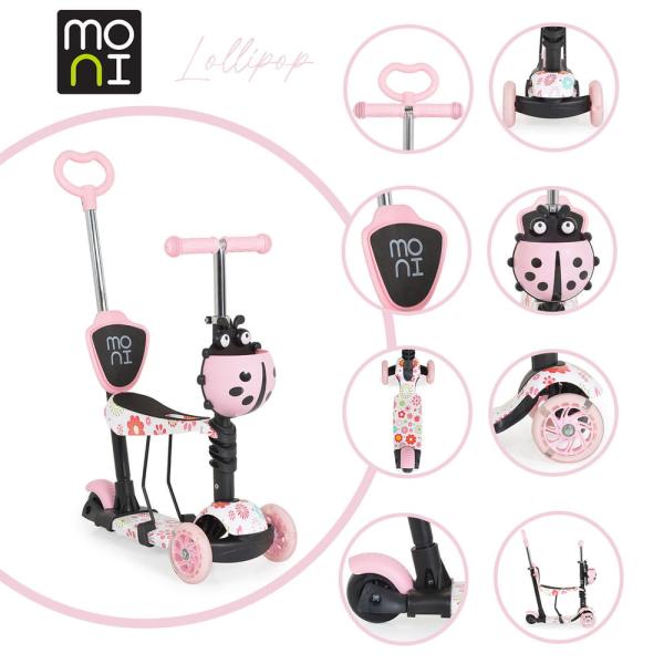 Moni Lollipop roller üléssel, rózsaszín katicás