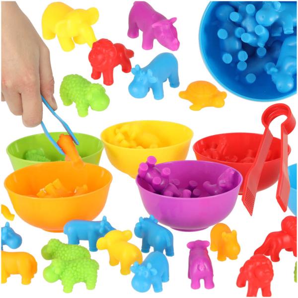 Színes állatos Montessori tanulójáték, 36 db-os
