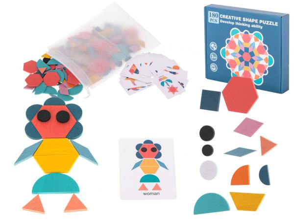 Tangram fa fejlesztő kirakó 180 darabos