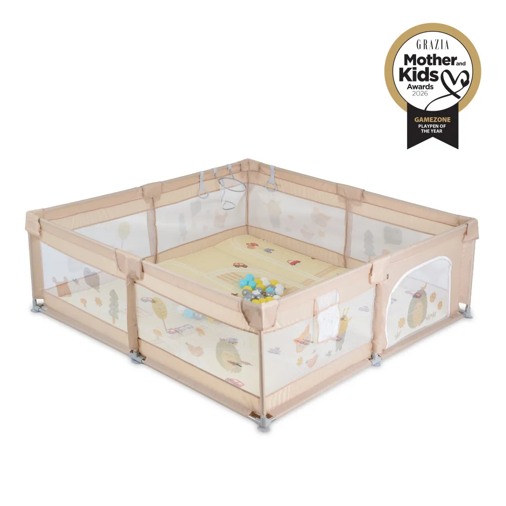 GameZone járóka szőnyeggel és 60 db labdával, 150x200 - világos bézs
