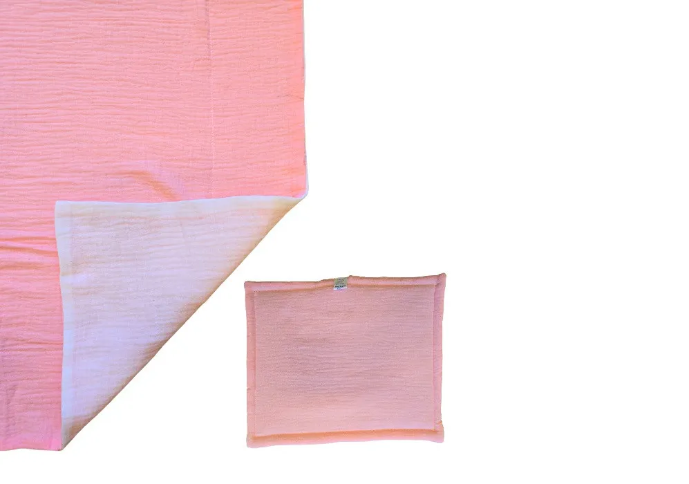 KOKO muszlin Baba ágynemű szett, takaró 75x100 és párna pink/fehér