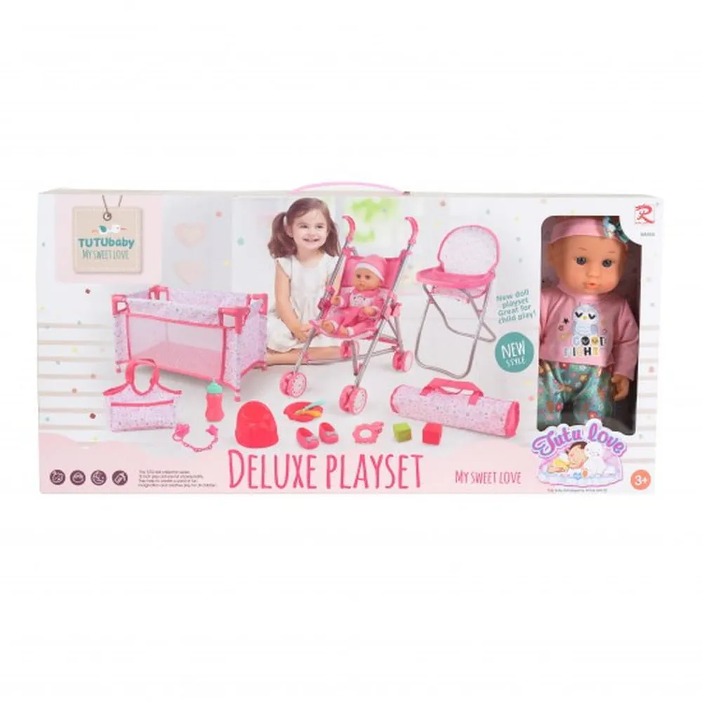 BABA játékszett 36 cmes LÁNY babával delux playset PINK