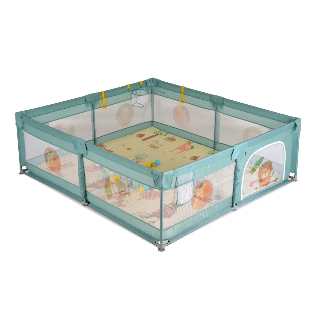 GameZone járóka szőnyeggel és 60 db labdával, 150x200 - menta