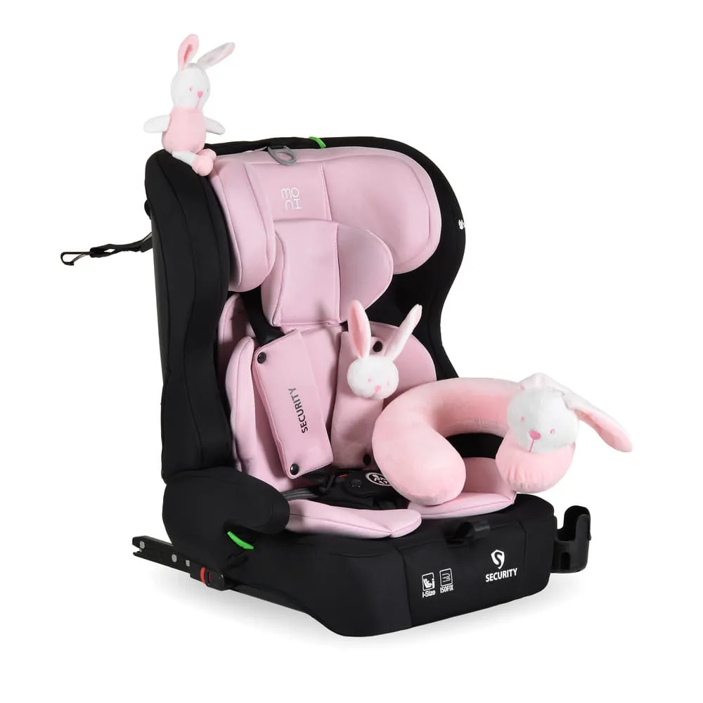 SECURITY autós ülés belső övvel, isofix, ajándék 2plüss+párna 76-150cm PINK