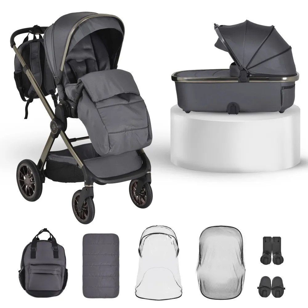 iCLICK Babakocsi 2in1 szett 22kg, aluminium váz, fordítható ülés, autom. csukható SZÜRKE