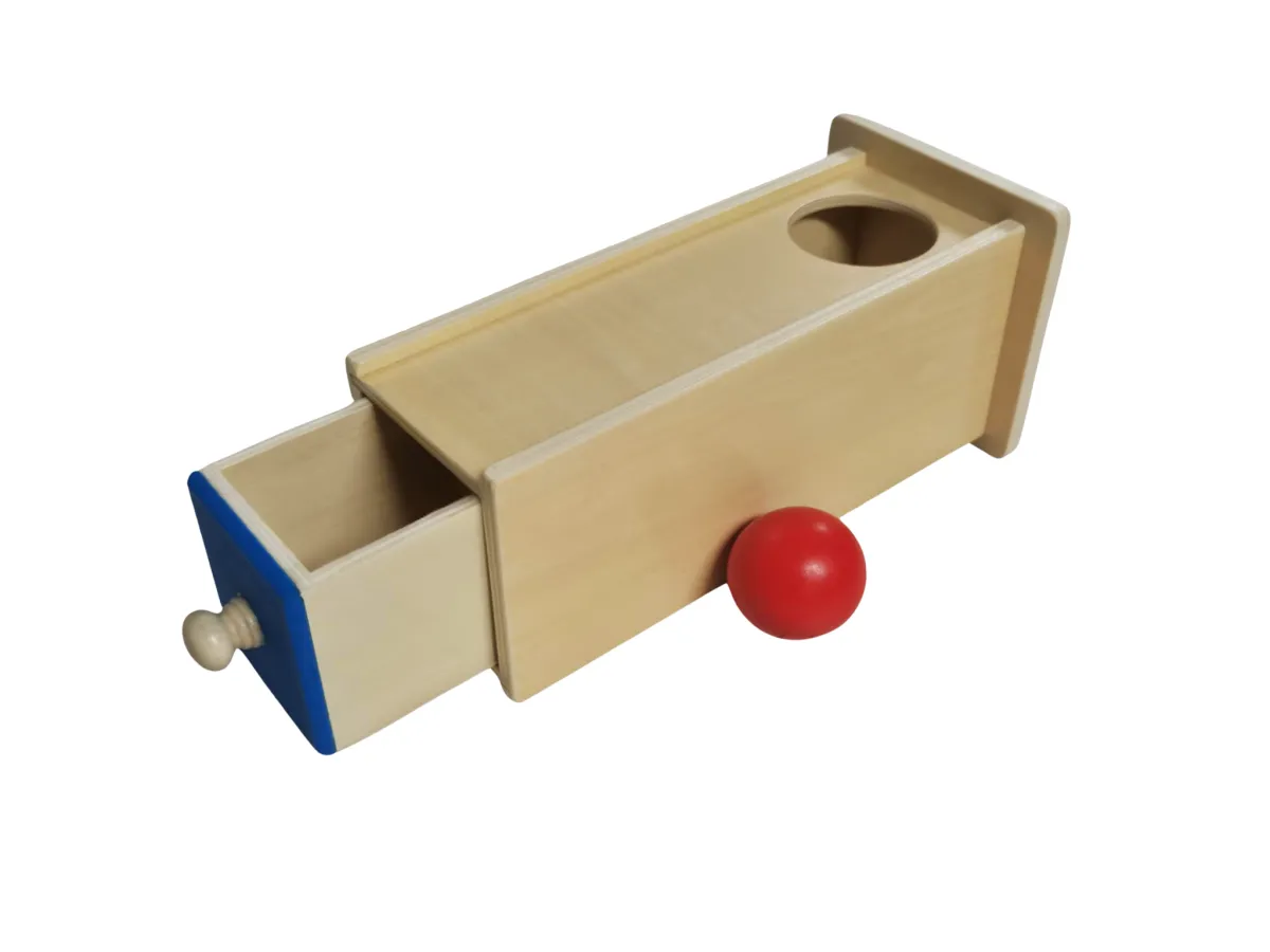 Montessori tárgyállandósági doboz, kék fiókkal