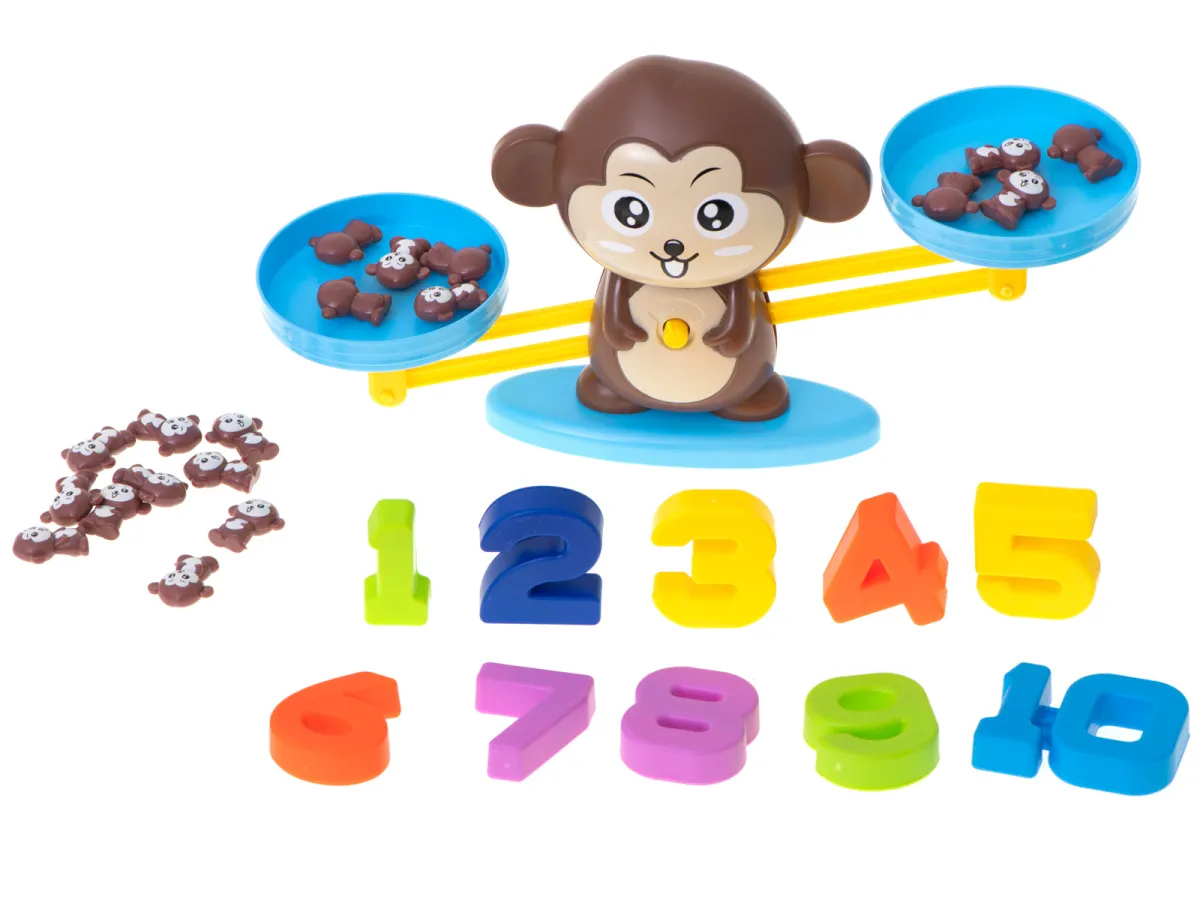 Számolást tanító egyensúlyozó majom-matematikai oktató játék